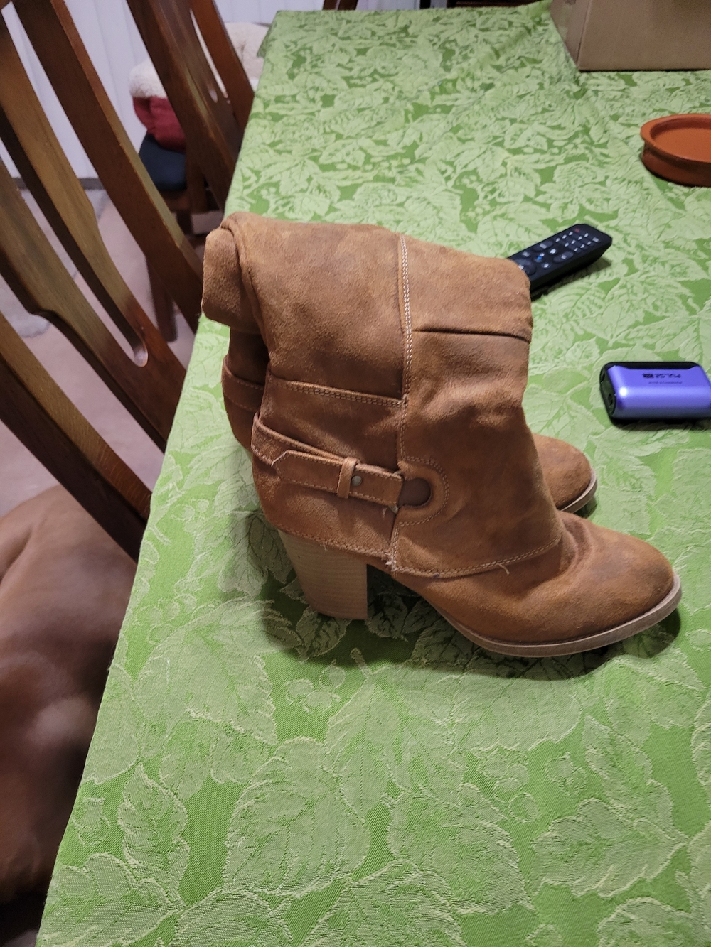 Target Tan Suede Fold-Over Heeled Ankle Boots